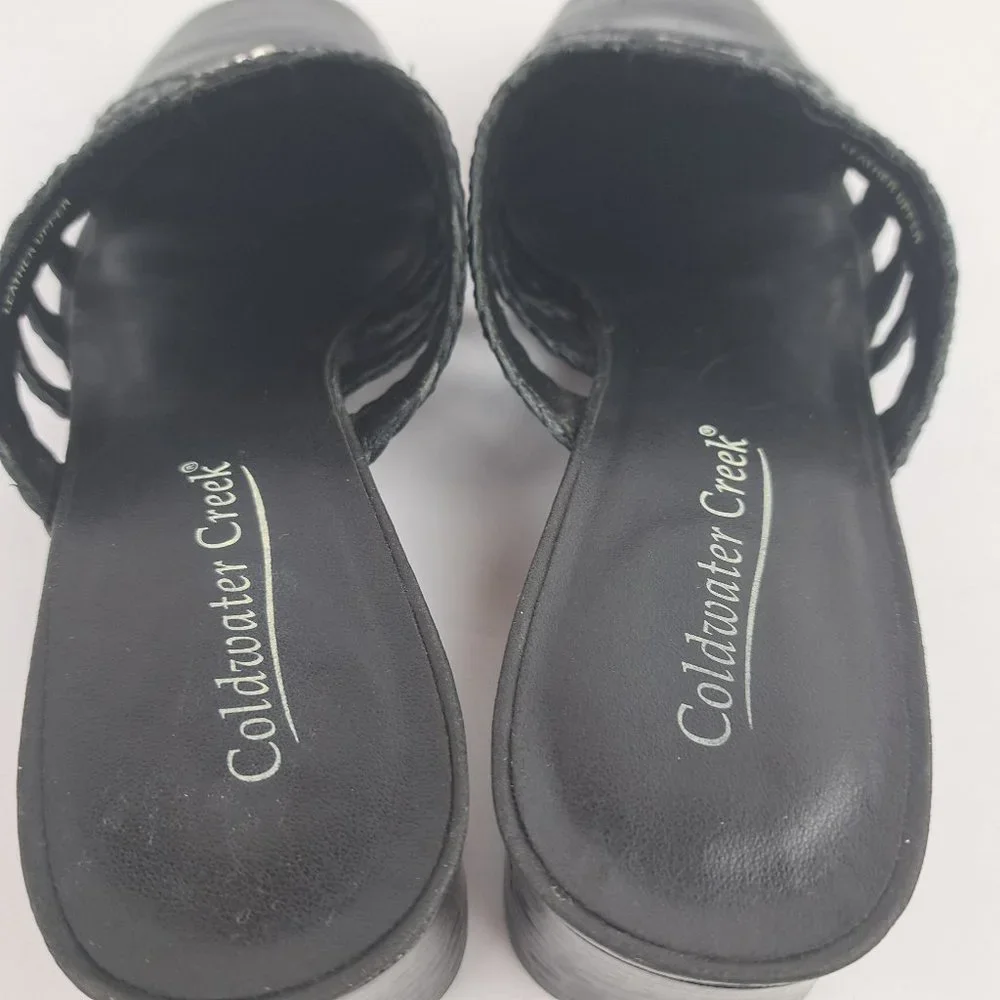 Coldwater Creek Black Leather Braided Moc Croc Mules Size 8 - Picture 7 of 15